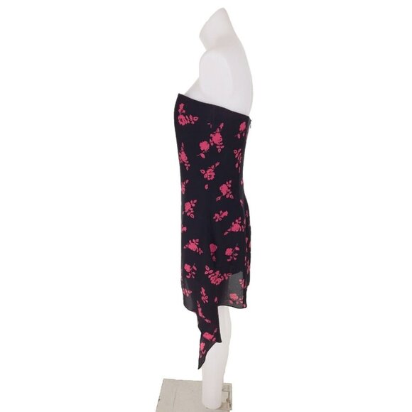Versus Versace Strapless Floral-print Silk-crepe Mini Dress 46 US 10 Black Pink - Picture 7 of 15